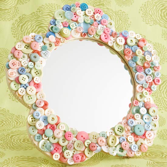 Craft ideas with buttons pastel flowers mirror frame