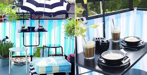 DIY-Balcony-privacy-protection-ideas-balcony-screen-blue-white-stripes