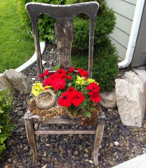 DIY garden decoration chairs flower pots rustic