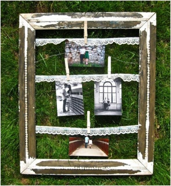 DIY wall decoration photo wall old picture frames clothespins