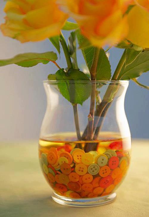 Decorating ideas vase flower filled with buttons
