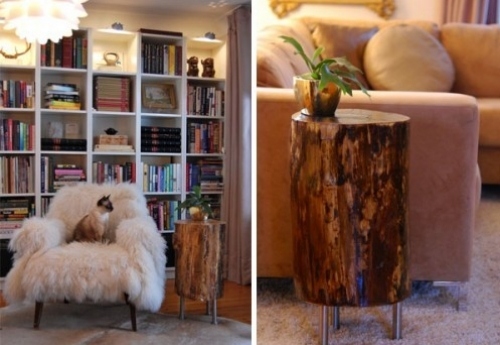Decoration tree trunk elements in interior design furniture