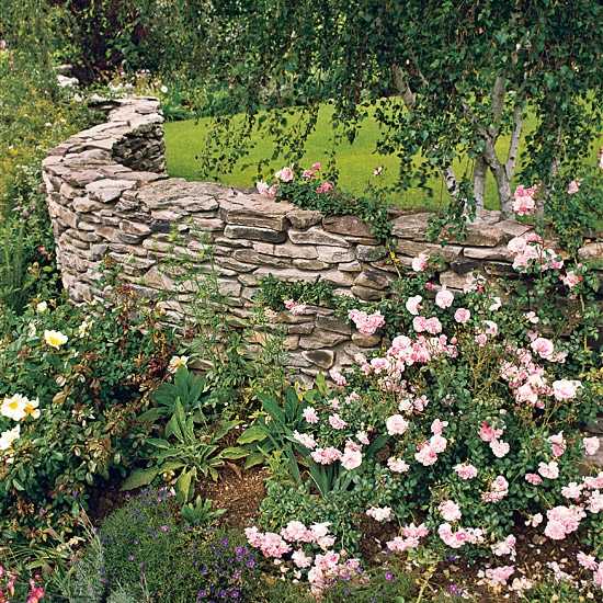 Drywall stones lush garden