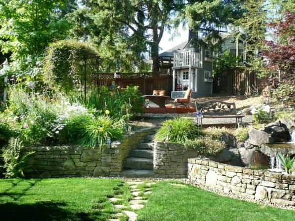 Garden stone wall design idea Lawn patio design
