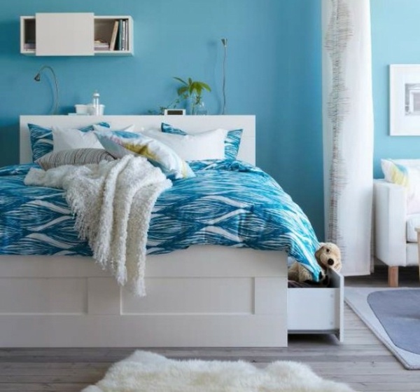 Ikea bedroom deisgn idea blue wall