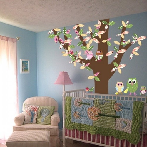 Nursery room decoration ideas spring tree birds owl