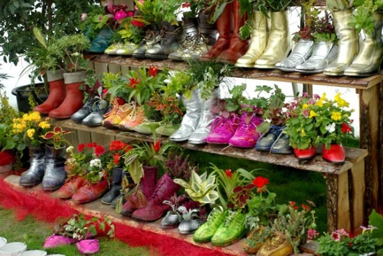 Small Garden Design Decorating Ideas shoes flower pots