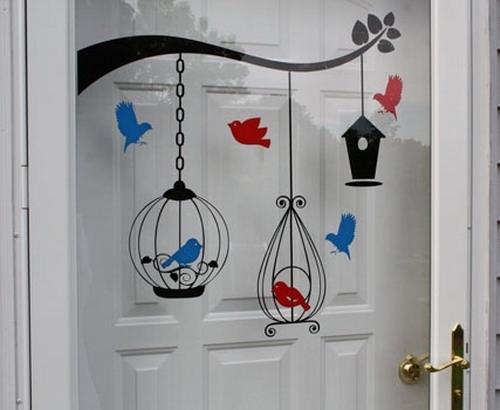 Wall Decal Door birds cage design