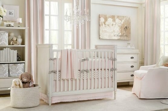 beautiful-nursery-room-design-white-rose-wooden-crib