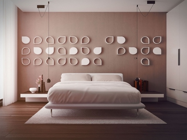 bedroom design ideas modern pink leaves