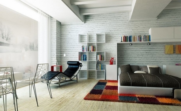 bedroom interior design ideas modern white color accents brick wall