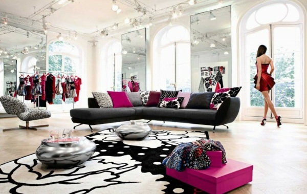 black sofa living room furniture Roche Bobois
