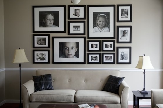 black white wall decoration family photos living room