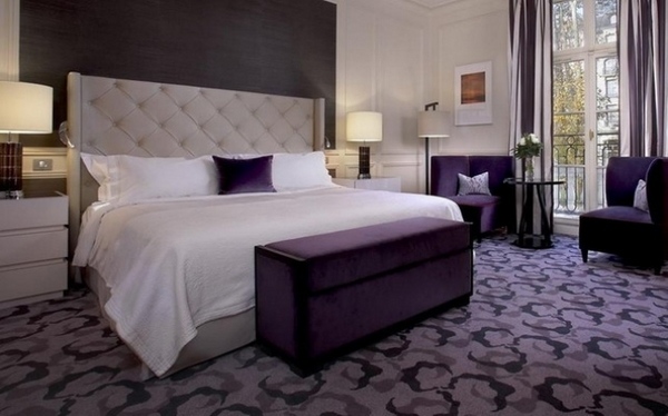 classic bedroom interior design purple plush corner sofa