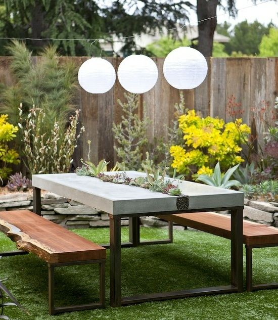concrete Garden table and metal planters