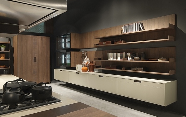 contemporary floating shelves and cabinets 