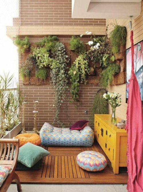creative balcony design planted wall stool stone wall