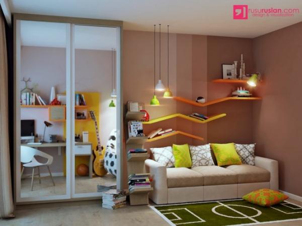 children room colourful rug storage place