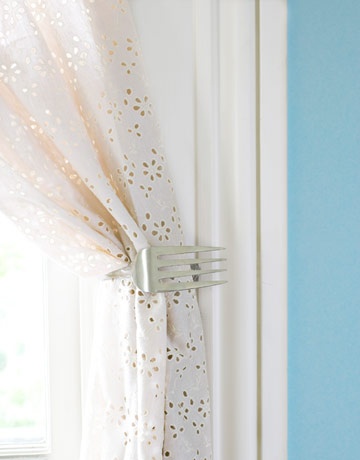 creative upcycling curtain holder fork