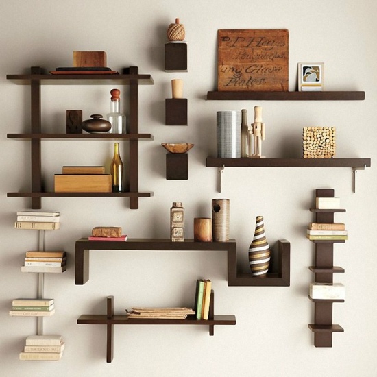creative wall shelving idea books vases decoration