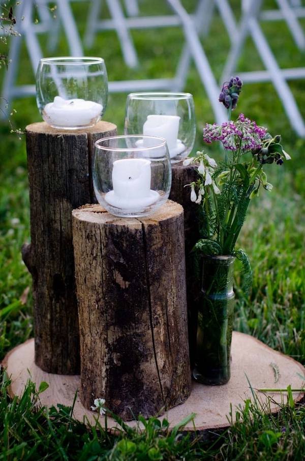decorating ideas with tree trunks garden decoration ideas candles