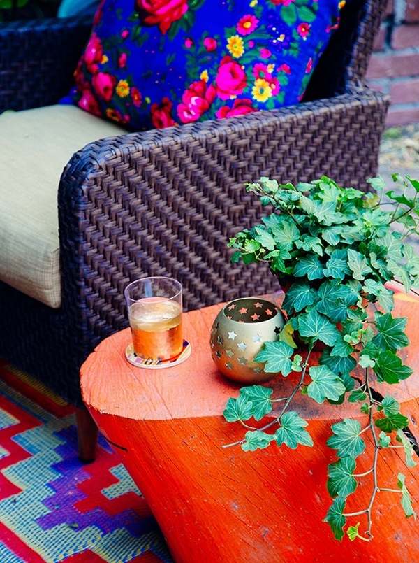 decorating ideas with tree trunks side table patio decoration