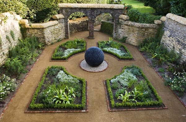 formal garden decoration ball with flowers island