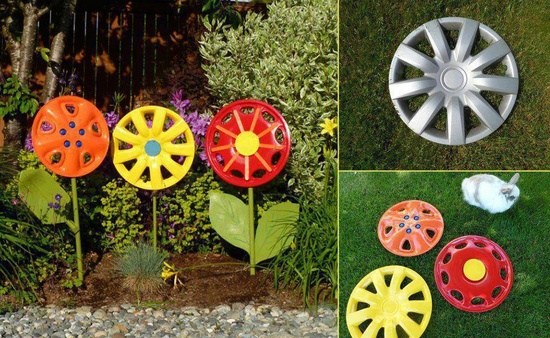 old things car rims paint flowers