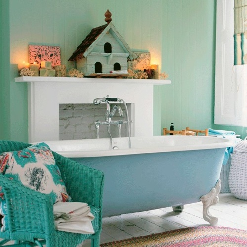 Bathroom design blue green vintage design