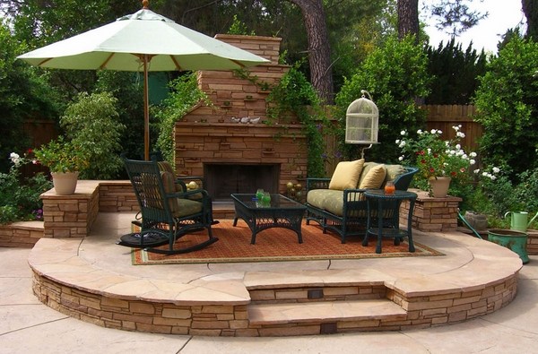 home patio landscaping stone deck stone fireplace