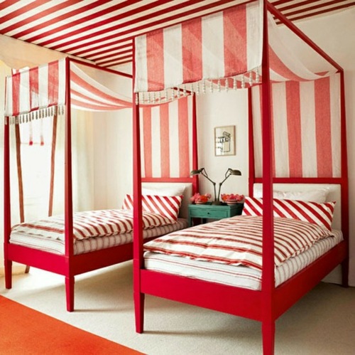 Girls room stripes bedding poster beds