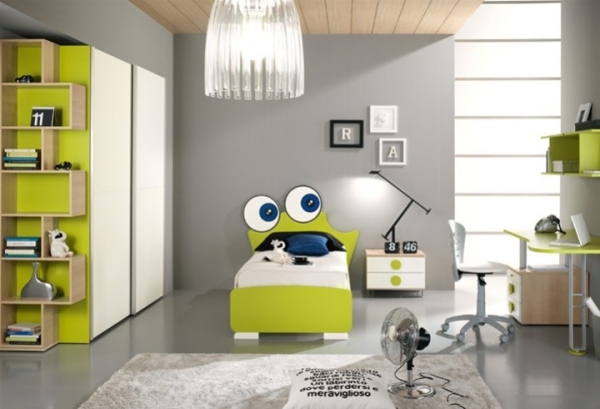 kids room ideas green gray Frog stylish furniture