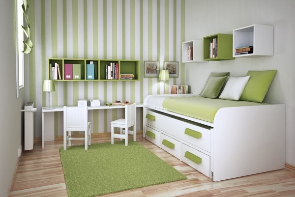 green and white space saving furniture