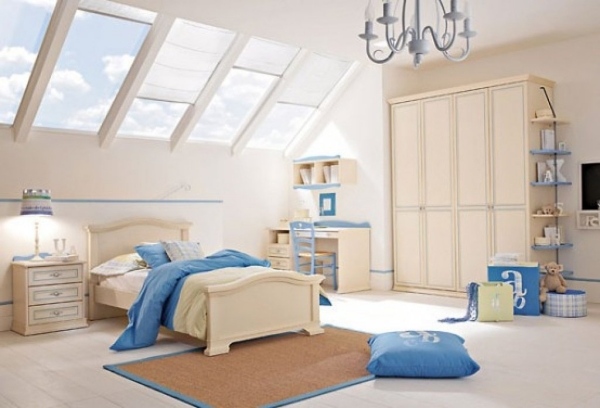 with sloped ceiling classic blue beige