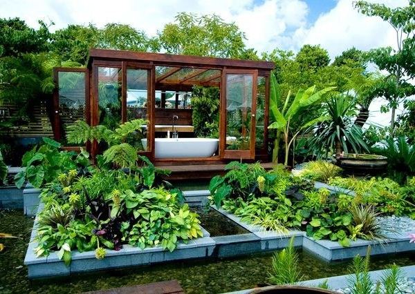 landscaping ideas water gravel palm house bathtub
