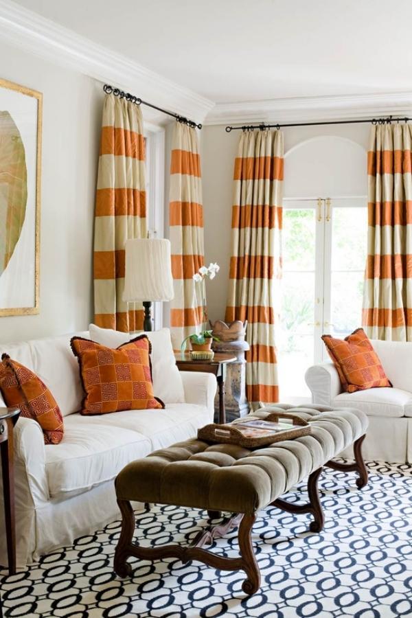 living room curtains ideas orange stripes