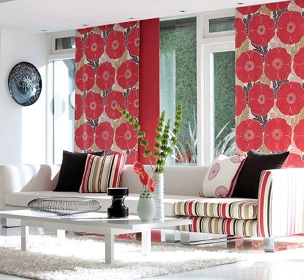 living room curtains red flowers interior accent