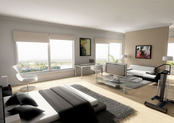 minimalist bedroom design beige gray fnatural light