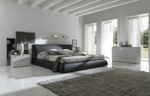 minimalist bedroom interior design ideas gray black leather bed