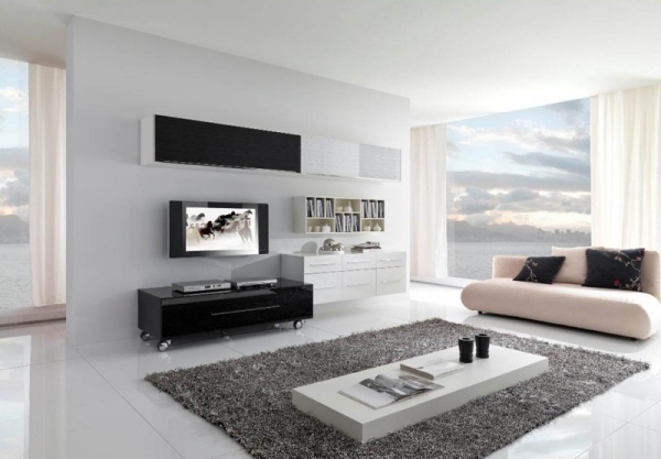 minimalist white living room ideas black accents