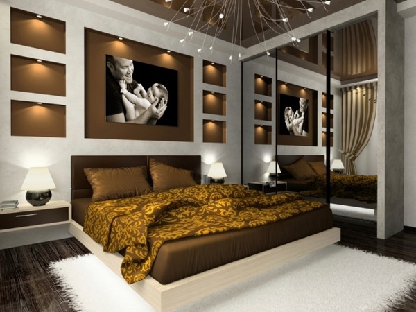 modern bedroom design ideas brown wall recessed lights