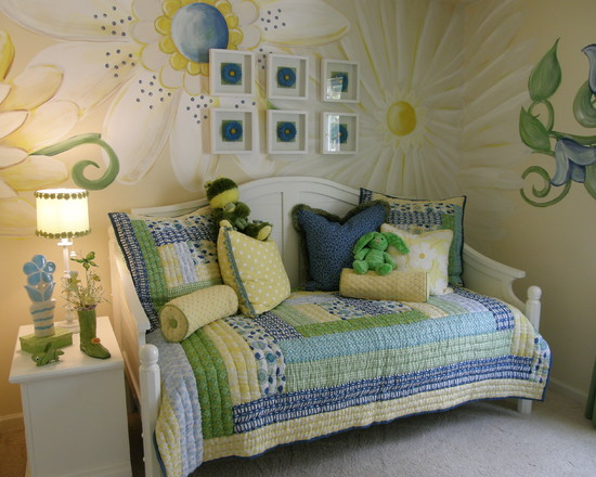 nursery-mural-paintings-floral-green-yellow-blue