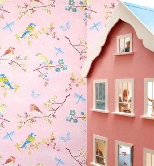 nursery room decorating ideas wallpaper pink birds pattern