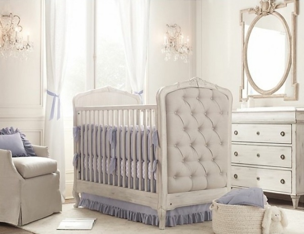 interior quilted crib white blue