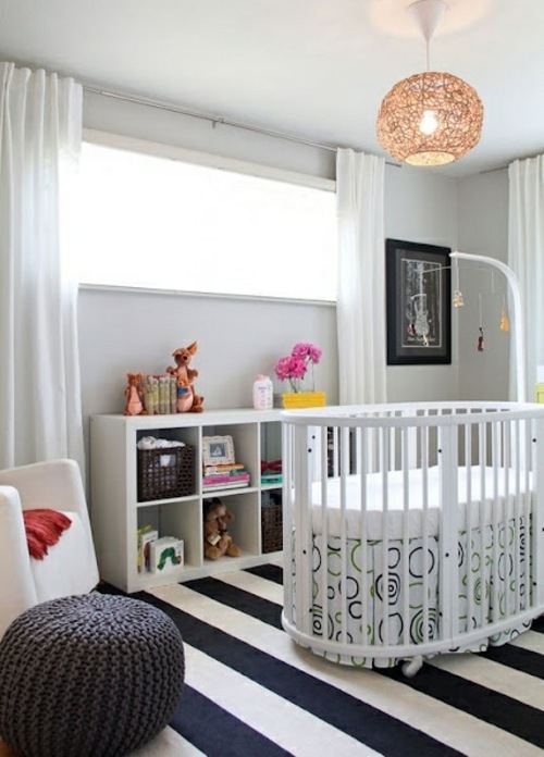 nursery room stripes carpet black white