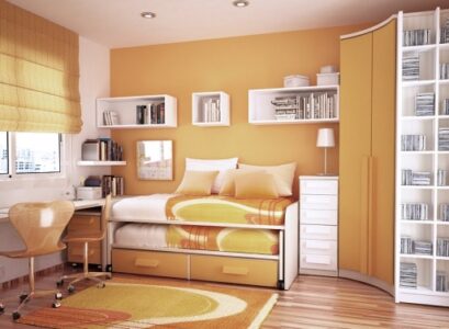 orange-teenage-room-design-ideas-bookshelf