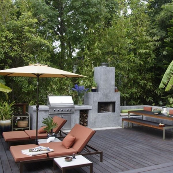 outdoor kitchen concrete sun deck dining area