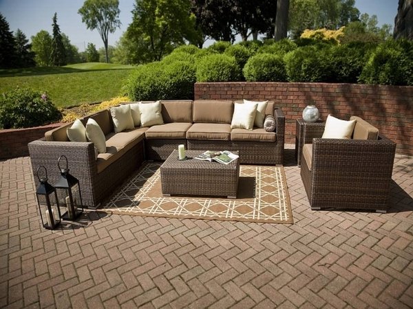 patio design ideas floor brick pattern rattan furniture carpet