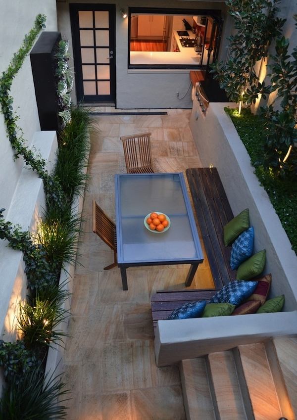 patio-design-ideas-small-dining-area-outdoor-flooring-wooden-corner-bench