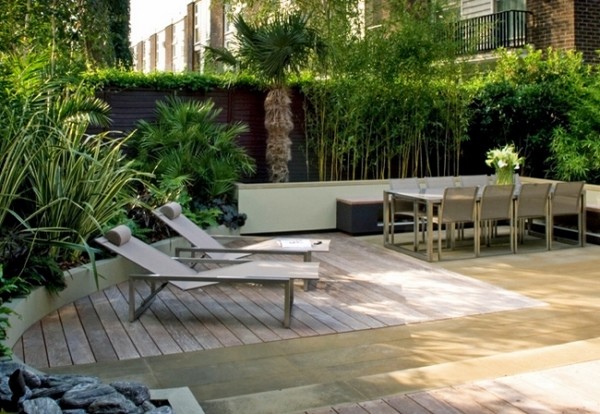 patio ideas privacy protection bamboo plants dining area